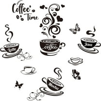 10Pcs Coffee Time Decal Wall Stickers Vinyl Wall Decor DIY Saying Art Wallpaper Decals Sticker for Kitchen Home Coffee Corner Bar Cafe Decoration 19.6x11.8in