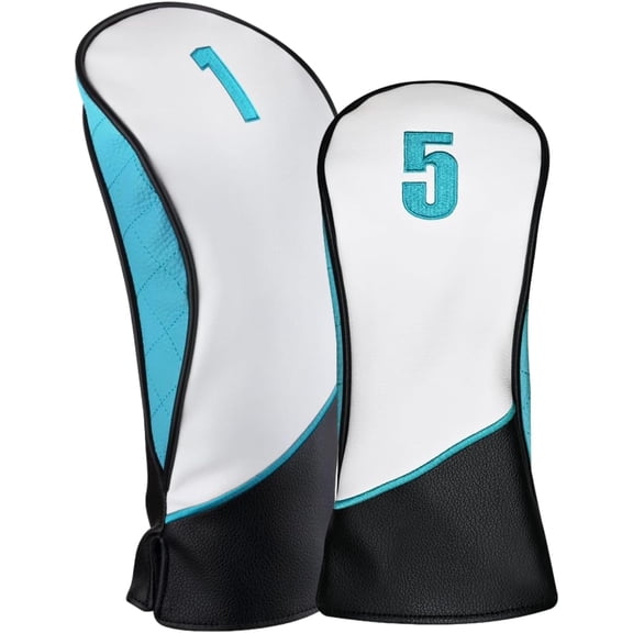 Majek #1/5 Golf Premium Protective Teal White and Black Head Covers 460cc #1 Driver   #5 Fairway Metal Woods Set Fits for Most Brands