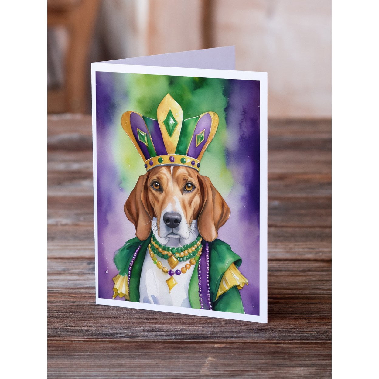 English Foxhound King of Mardi Gras Greeting Cards Pack of 8 7 in x 5 in