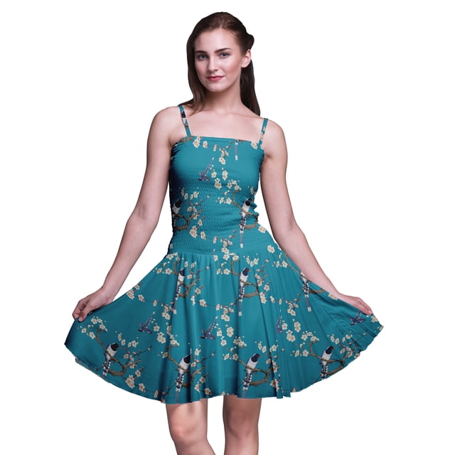 Bimba Robe d'Été Sans Manches Mini Fluide pour Femme, Robe Soleil à Imprimé Floral - XX-Grand Bleu Sarcelle