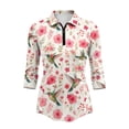 thumbnail image 2 of Uorisanigo Hummingbird Flower Women's Golf Top Breathable Polyester Spandex Fabric Moisture Wicking Tennis Activewear Soft Stylish Outing Wear with Zipper 3/4 Roll Sleeve Size 2XL, 2 of 7