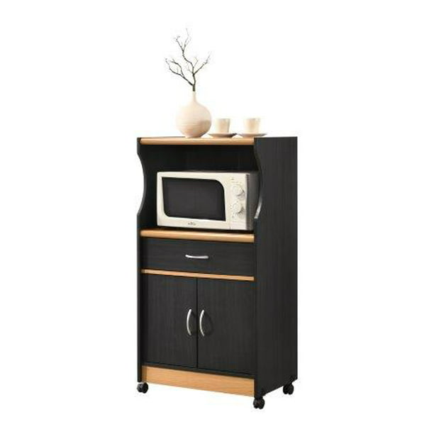 Hodedah Microwave Kitchen Cart Black, Microwave Stand With Storage Black
