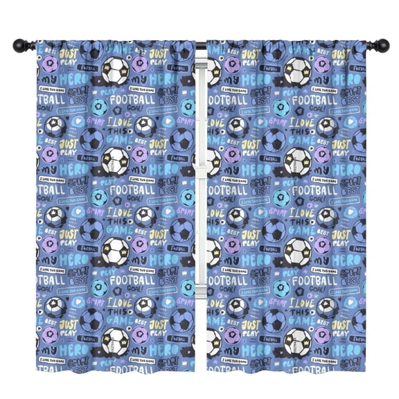 Blackout Kids Curtains,Blue Soccer Themed Pattern Childrens Insulated Curtains Set Of 2,Bedroom Essentials,Toddler Room Decor 42"x84"