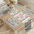 thumbnail image 2 of Ambesonne Flamingo Table Runner & Placemats, Tropic Birds and Waves, Placemat 4 pcs + Runner 12"x90", Blush Pale Teal Cream, 2 of 2