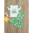 thumbnail image 2 of Kiapeise Girls Easter Outfit Letter Print Short Sleeve Ruffle T Shirt Top Bubby Print Suspender Overall Skirt, 2 of 9
