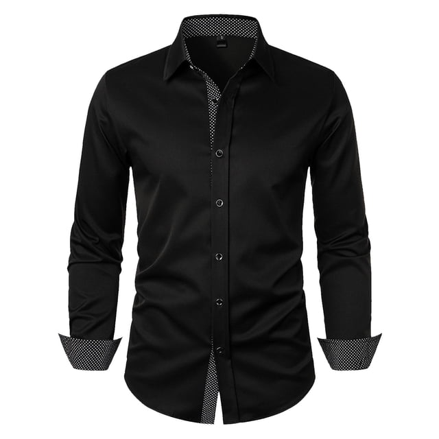 Camisas Y s Camisa de manga larga con solapa de a juego de colores a la moda informal para hombre (Black, S)