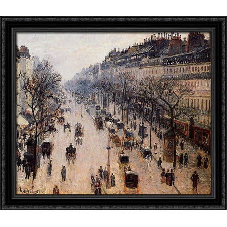 Boulevard Montmartre Winter Morning 34x28 Large Black Ornate Wood Framed Canvas Art by Camille Pissarro