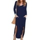 thumbnail image 1 of Vestido de manga larga con abertura lateral, cuello en V, bolsillo, dobladillo irregular, vestido largo de color puro para mujer, azul purpúreo S, 1 of 5