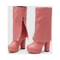 thumbnail image 4 of KIJBLAE Women's Boots Fold Over High Heel Ankle Boots Chunky Heel Boots PU Leather Winter Boots Pink 37, 4 of 9