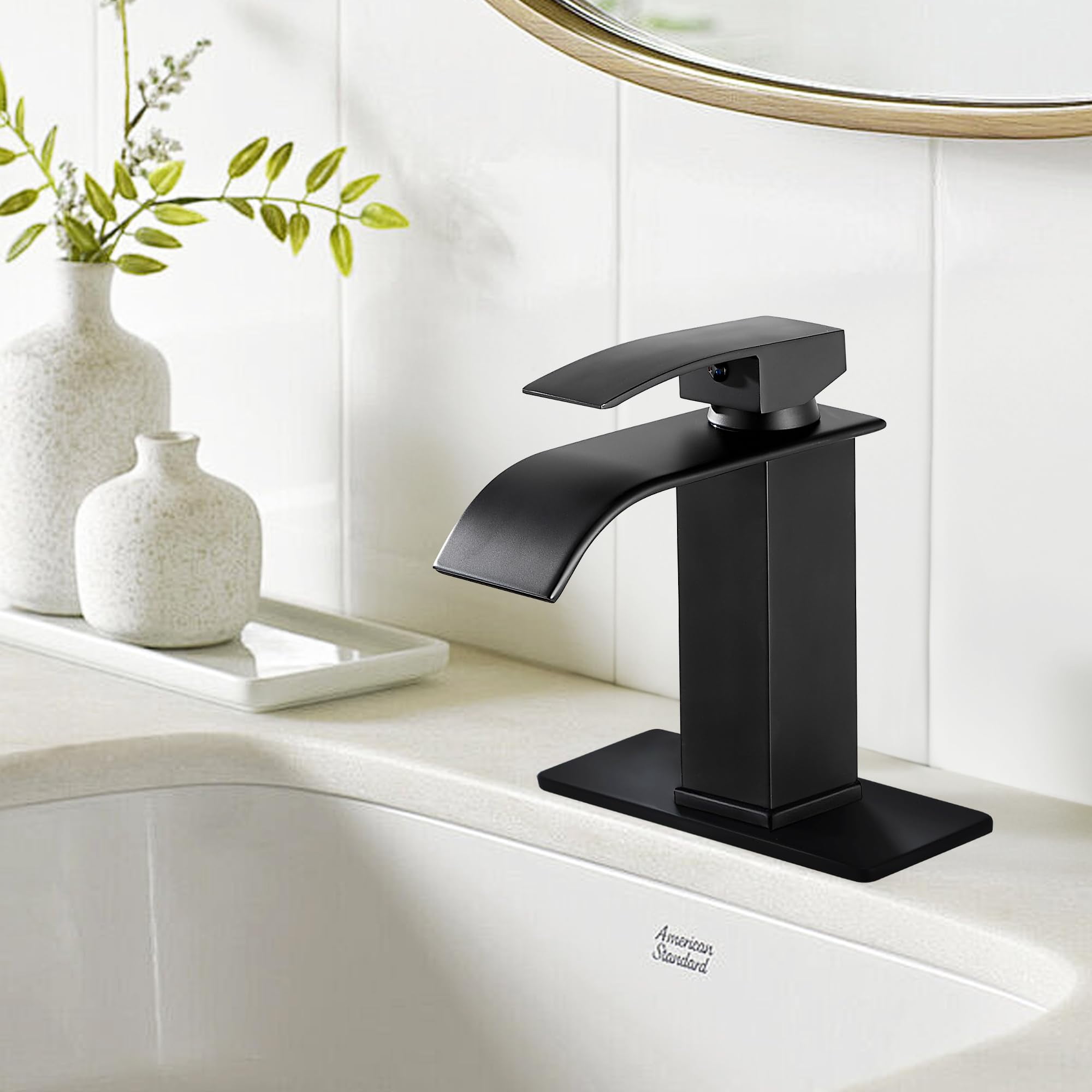 Waterfall Bathroom Faucet Lavatory Single Handle 1 or 3 Hole Bathroom Sink Faucet Washbasin Faucet with Deck and Pop-up Drain