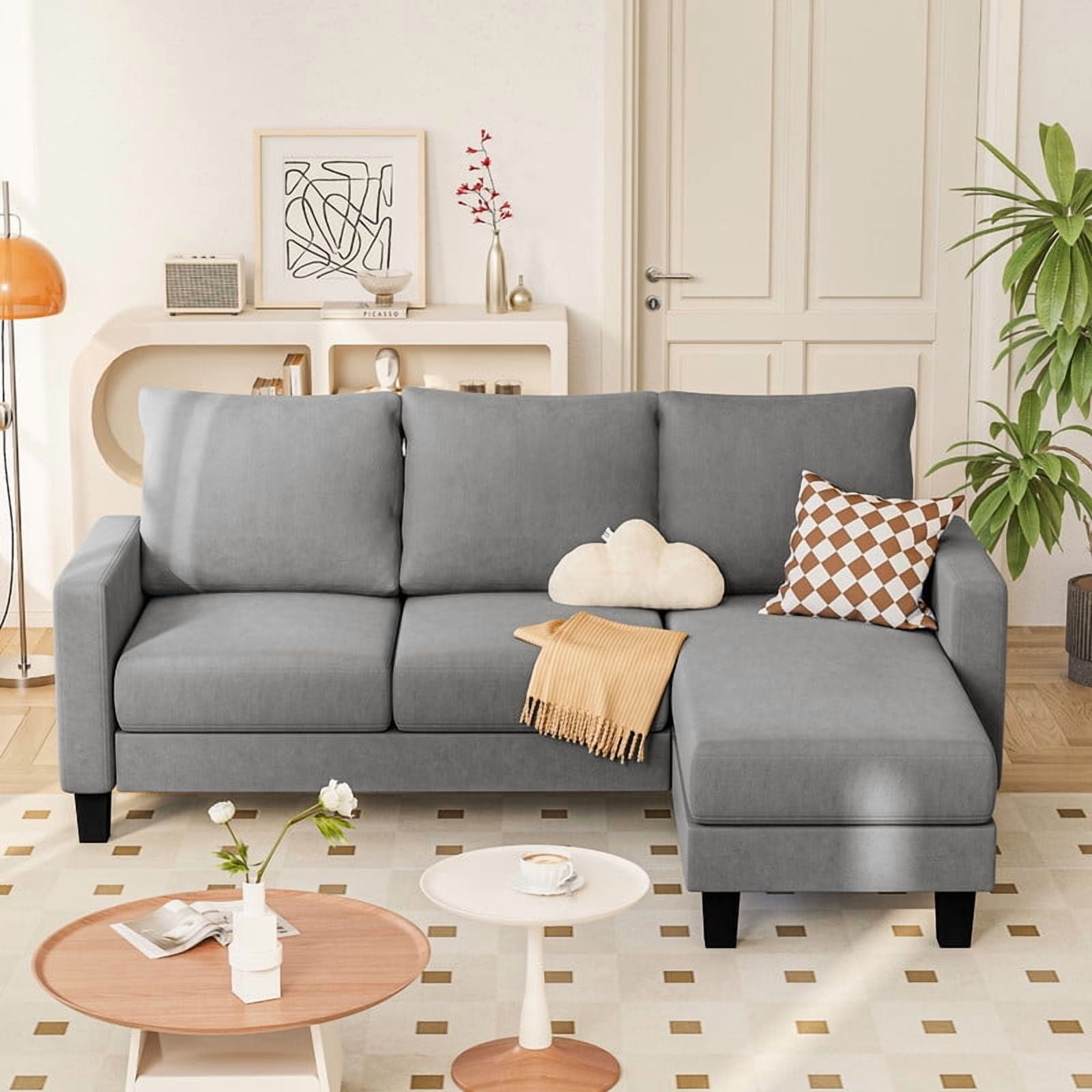 Furmax 70" Convertible Sectional Sofa Couch 3-Seat L-Shaped Small Sofa Couch with Reversible Chaise for Small Living Room, Apartment and Small Space, Linen Gray