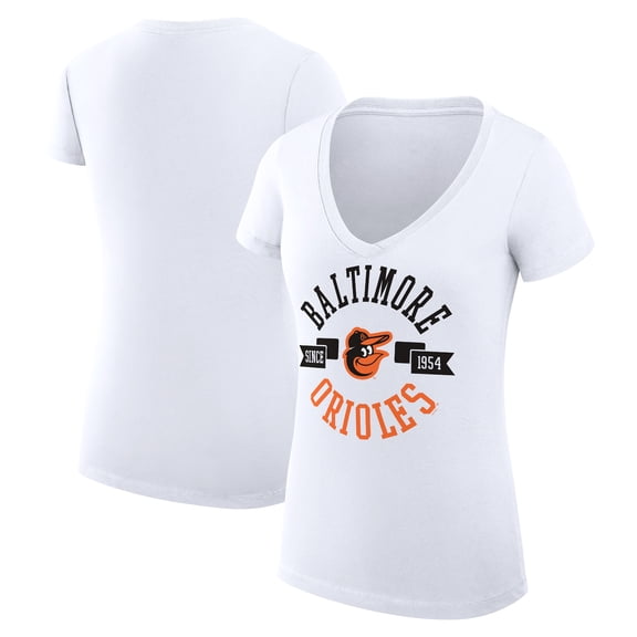 Women's G-III 4Her by Carl Banks White Baltimore Orioles Super-Slim Fit Lightweight City Graphic V-Neck T-Shirt