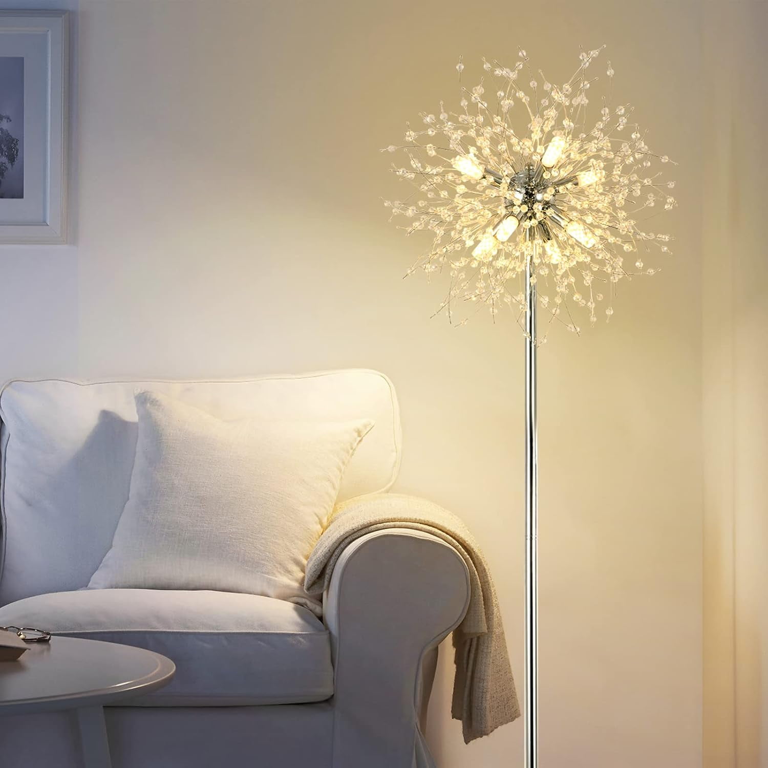 Miniyam 69 inch Crystal Floor Lamp, Modern Standing Lamp with K9 Crystal, LED Floor Lamp with On/Off Foot Switch, Gold