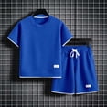 thumbnail image 6 of SGFCWSX Boys 2 Piece Outfits Waffle Knit Short Sleeve T-shirt and Shorts Set Summer Casual Athletic Clothes with Pockets Blue Size 8, 6 of 7