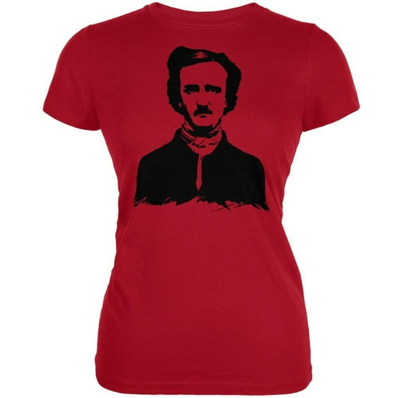 Halloween Women's Juniors Edgar Allen Poe Red Short Sleeve Graphic Tee