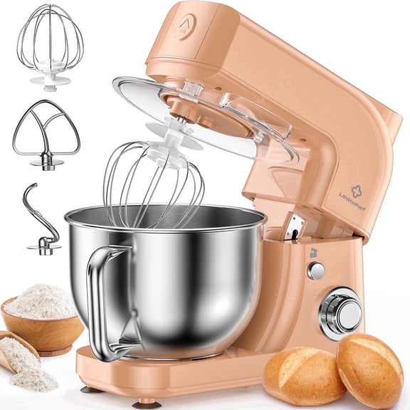 LINKChef Stand Mixer, 5.3QT 800W 6 P Speeds with Whisk, Dough Hook and Beater (Peach)