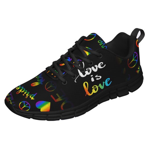 LGBT Pride Shoes Men Women Fashion Rainbow Sneakers Lightweight Breathable Running Shoes Gift for Gay Lesbian Black Size 3.5