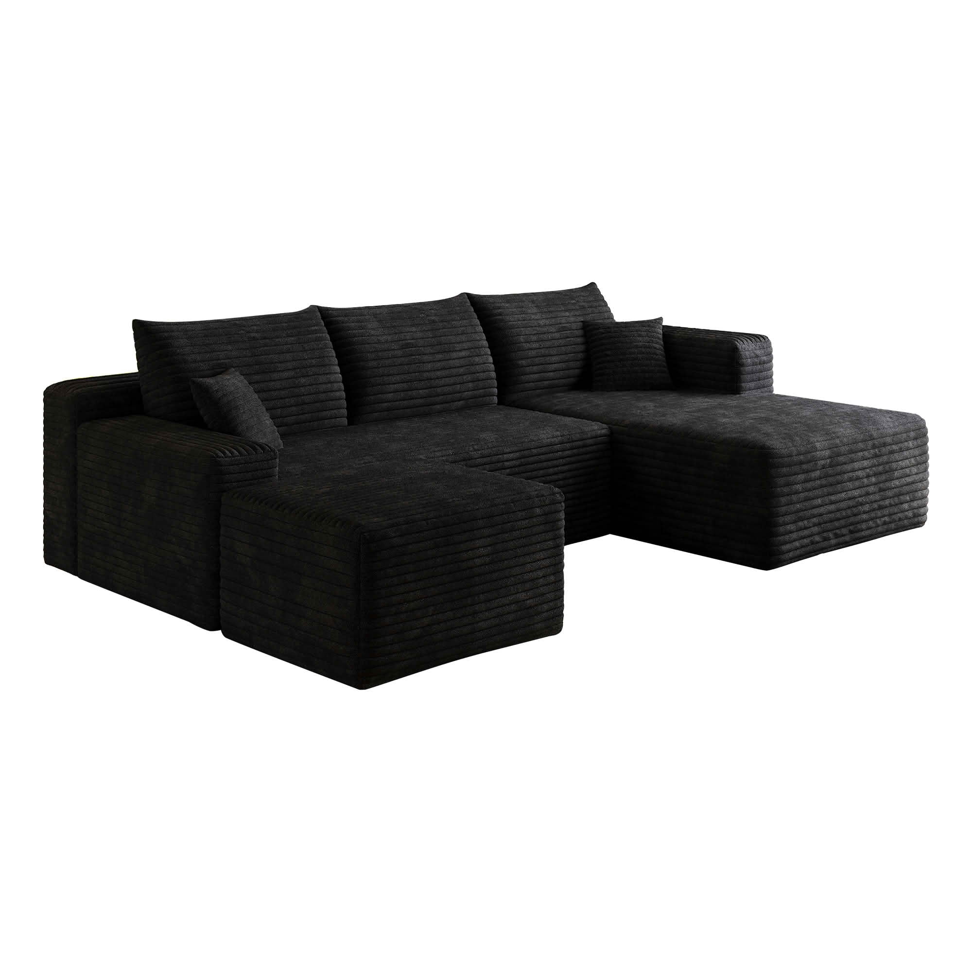 MAYEERTY 95 Inch U‑Shaped Cloud Sectional Sofa with 1 Ottoman, Modern Deep‑Seat Corner Couch, Plush Corduroy Reversible Sofa, No‑Assembly for Living Room Bedroom Apartment