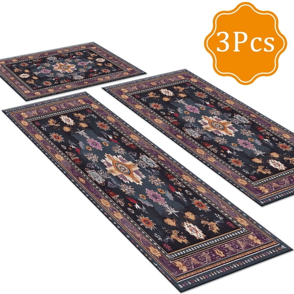 BlueDreamer Kitchen Rugs,Non Slip 3Pcs, Kitchen Mats for Floor Waterproof & Stain Resistant Carpet Area Rug for Kitchen, Laundry Room, Hallway