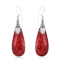 Coral Red Earrings for Women Dangling in 925 Sterling Silver - Drop Earrings Handmade Birthstone Vintage Boho Jewelry Birthday Christmas Gifts