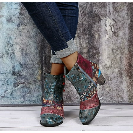 

Byte Legend Women s Vintage Classic Fashion Spliced Winter Chunky Heel High Heels Outdoor Ankle Boots