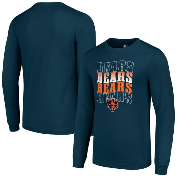 Men's Starter Navy Chicago Bears Team Name Graphic Long Sleeve T-Shirt