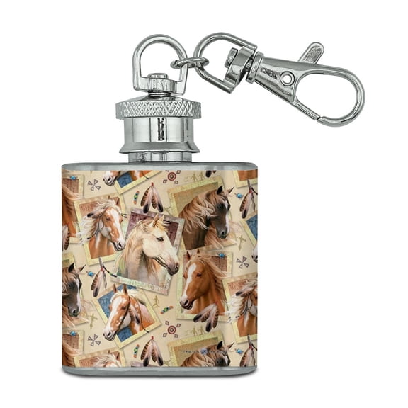 Framed Horses Selfie Picture Pattern Stainless Steel 1oz Mini Flask Key Chain