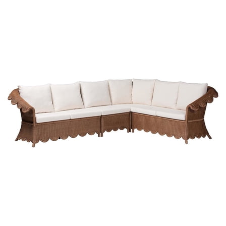 bali & pari Natural Rattan 4-Piece Sectional Set - Handwoven Wicker Corner Lounge Seating