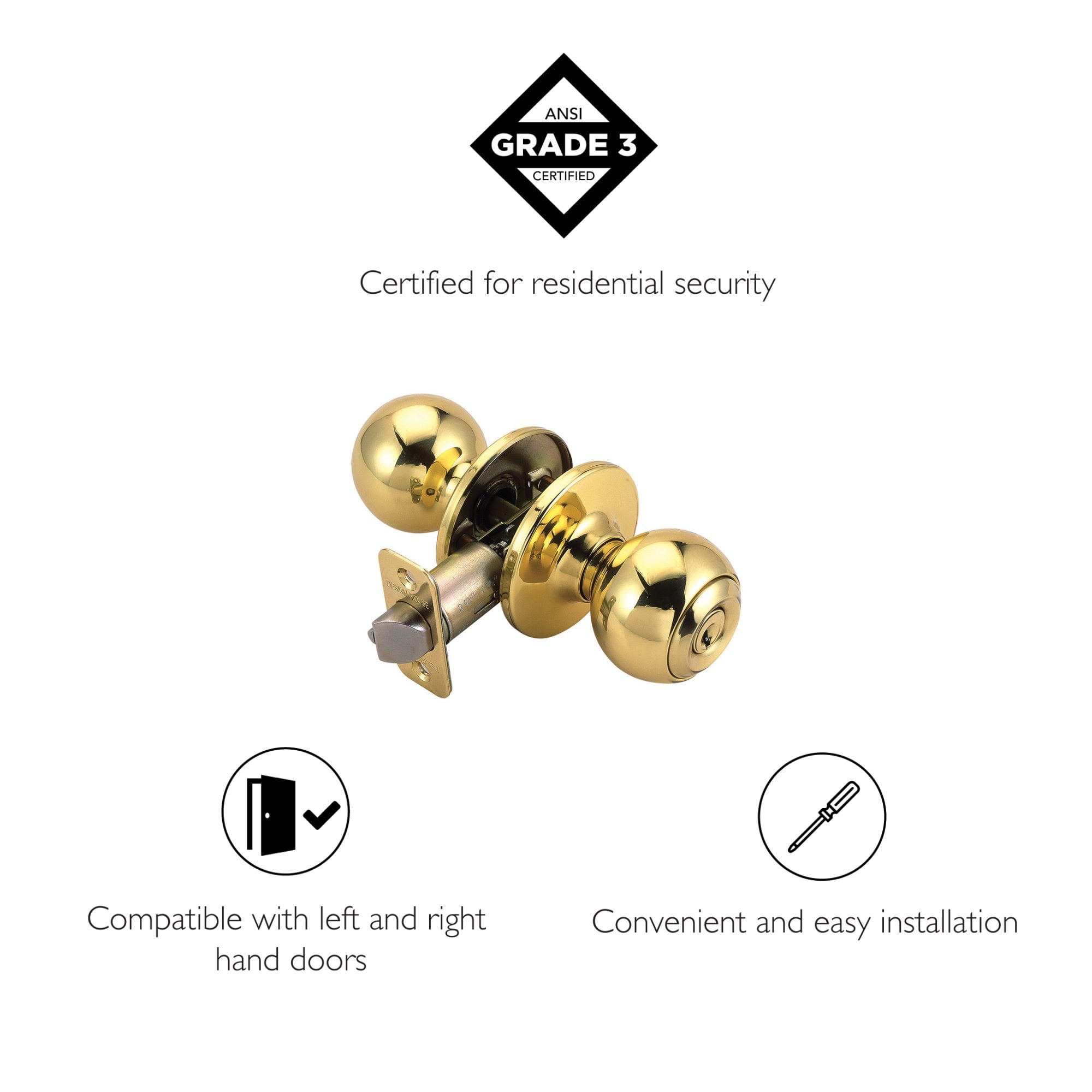 Polished Brass Ball Keyed Entry Door Knob, 2-Way Latch, Front and Back Door