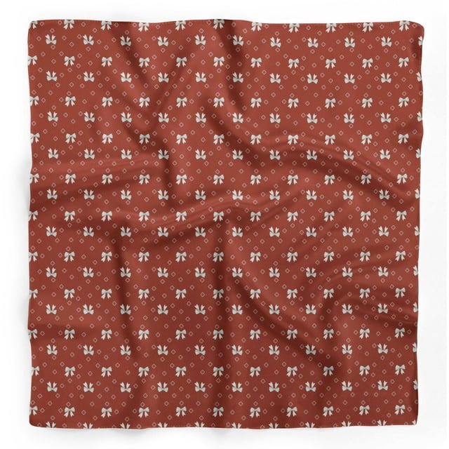 Bimba Red Bow & Diamond Geometric Pure Silk Printed Head Bandanas Summer Neck Wrap Scarf 40 x 80 Inches