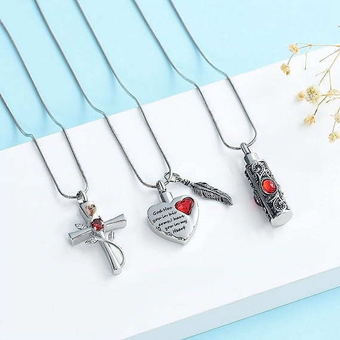 3 Pack Cylinder Cross Heart Cremation Jewelry for Ashes 3 Pieces Urn Necklace for Women Men Loved One Keepsake Memorial Mini Urn Holder