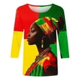 thumbnail image 4 of Summer Tops for Women 3/4 Sleeve Crew Neck Color Block Black History Month Gift Clothes Red 2XL, 4 of 5
