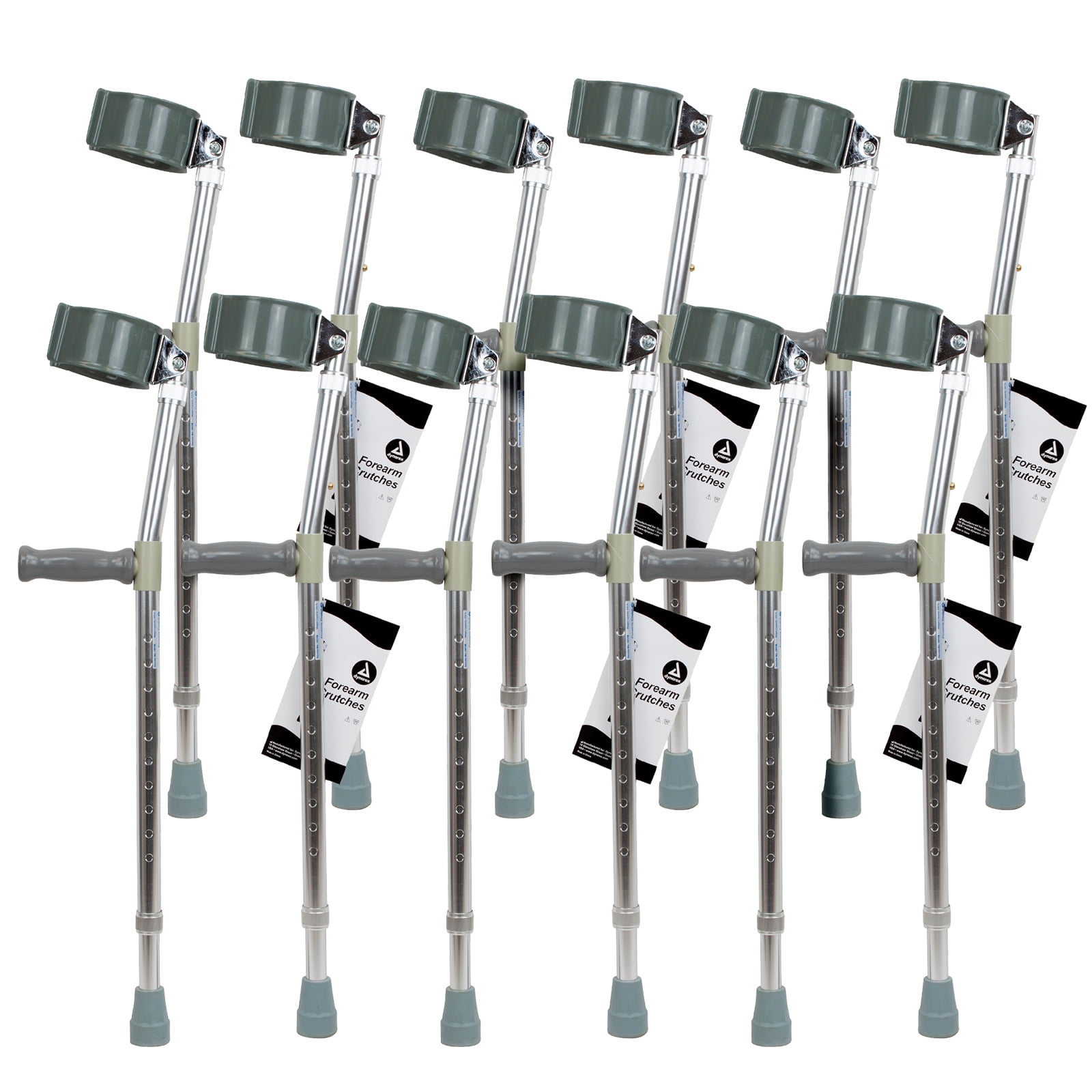 Dynarex Forearm Crutches-Adult, 5’0” to 6’2”, Push-Button Height Adjustment, Comfortable Hand Grips, Molded Arm Cuff, 300 lb. Weight Capacity, 6 Pairs