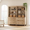 thumbnail image 3 of WAMPAT 72" Bookshelf with 3 Drawers, Tall Bookcase Large Display Book Case Shelf with 3 Tier Open Book Shelves，Library Wooden Bookshelves for Living Room,Office, Bedroom, Oak (2PCS), 3 of 7