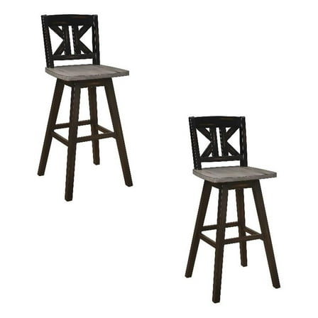 Ati 29 Inch Bar Height Stool Swivel Chair, X Back, Distressed Gray, Black