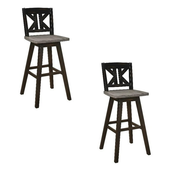 Ati 29 Inch Bar Height Stool Swivel Chair, X Back, Distressed Gray, Black
