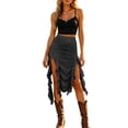 thumbnail image 3 of Wxolcjlv Womens Ruffle Asymmetrical Midi Skirt High Waist Slit Skirts, 3 of 9