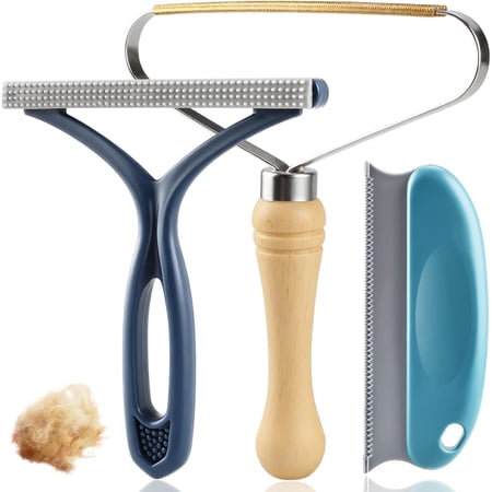 3 Pcs Pet Hair Remover for Carpet Furniture Dog Cat Fur Scraper Rake & Lint Shaver Tool Deep Clean Couch Upholstery Car Green