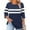 Blue, variant on Womens Smocked Tops 3/4 Sleeve Plus Size Spring Shirts Striped Dressy Casual Fall Crew Neck Tops Striped Blouses for Women 3XL