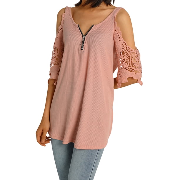 SAYOO Camiseta de mujer , camisola hueca con decoración de cremallera, ropa de verano SAYOO Sexy