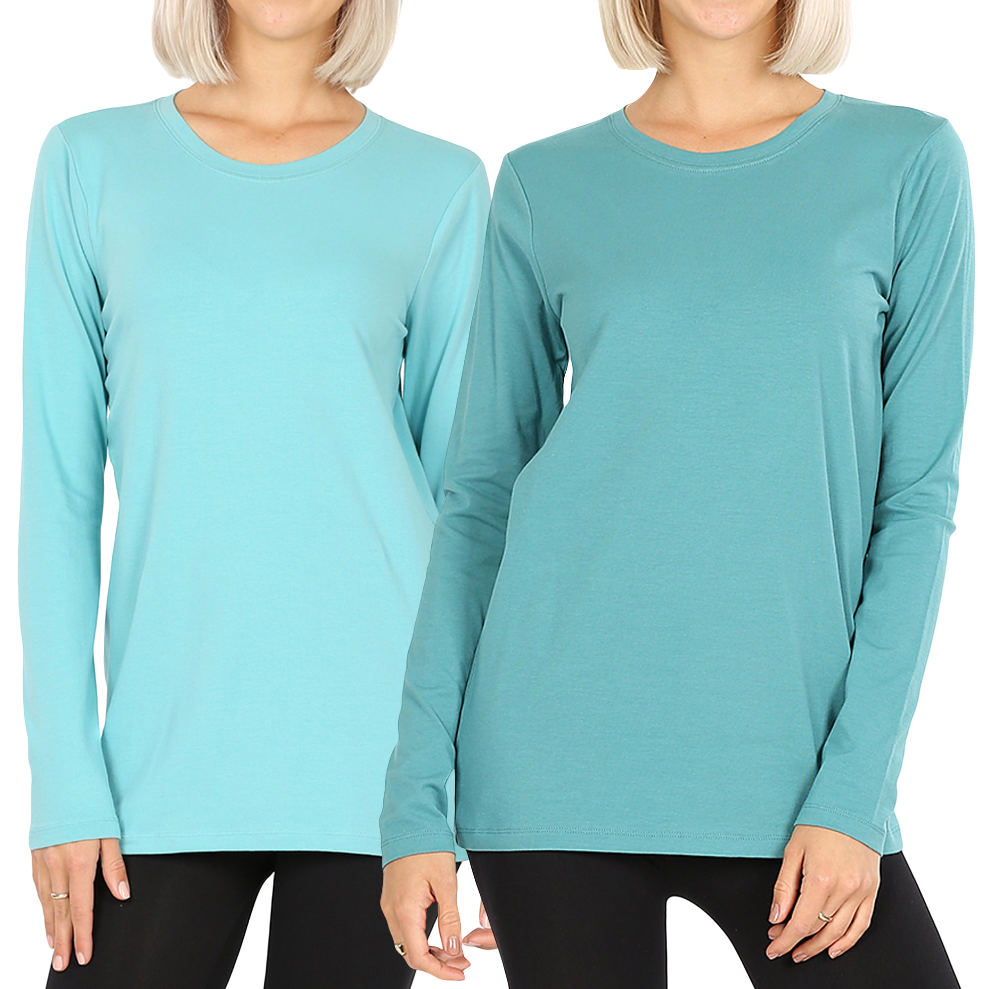 Zenana Women & Plus Basic Round Crew Neck Long Sleeve Stretch Cotton Spandex  T-Shirts - Walmart.com