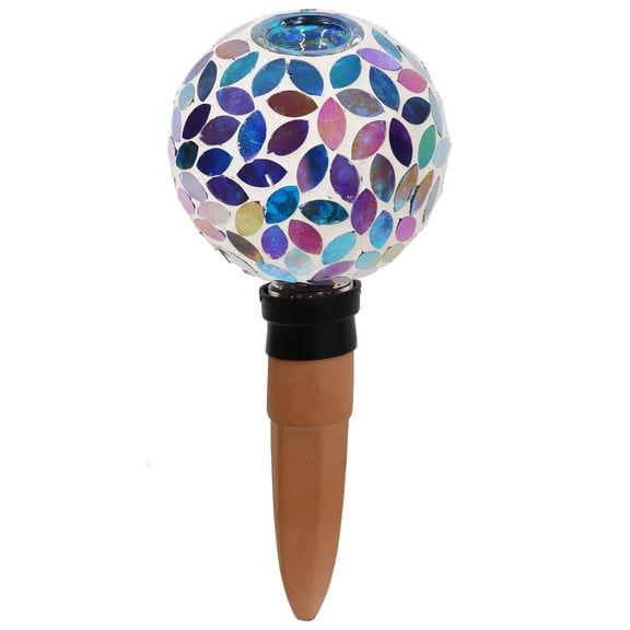 Sunnydaze Spring Petals Round Mosaic Glass Plant Watering Bulb with Clay Watering Spike