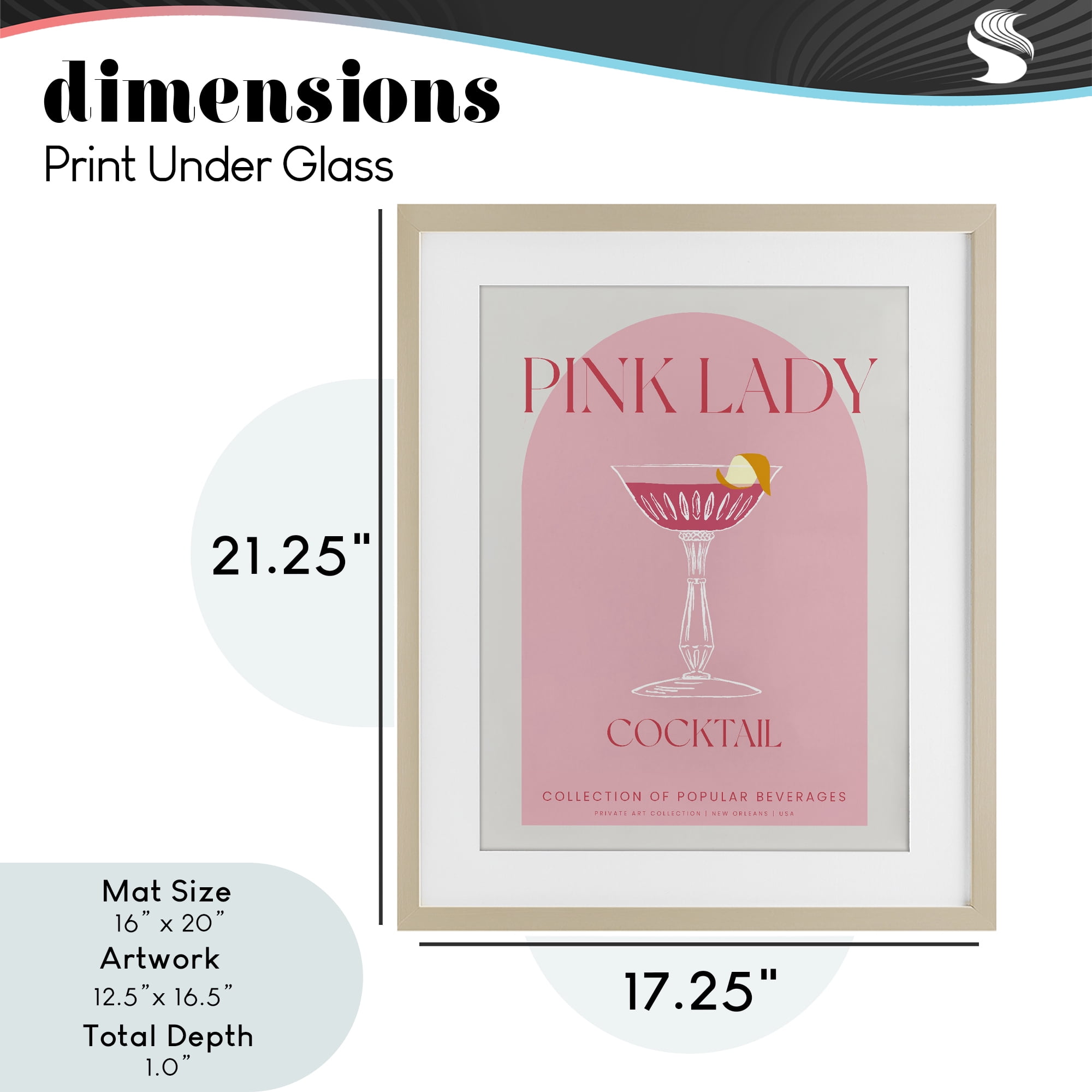 Stylish Retro Pink Lady Birch Framed Print Under Glass, design by Lil' Rue