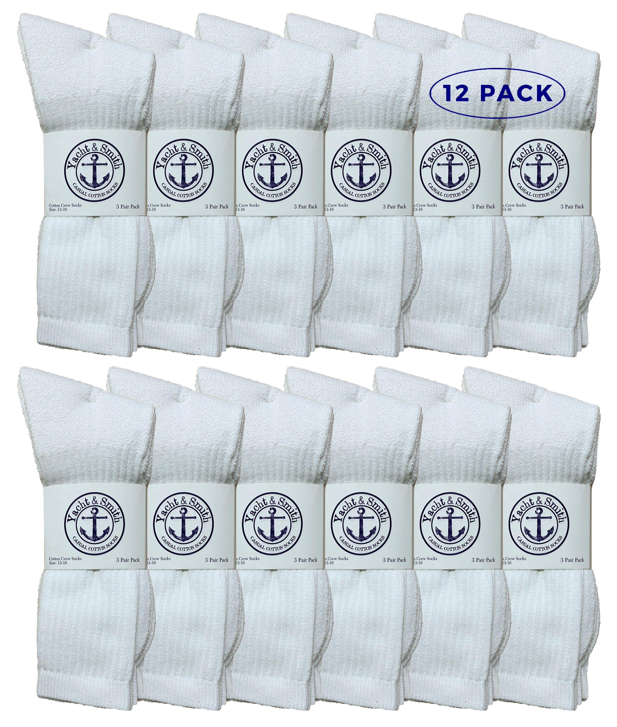 Yacht & Smith Wholesale Bulk Mens Crew Socks, Cotton Big And Tall Plus Size Socks Size 1316