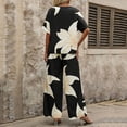 thumbnail image 7 of Snorda Pants Set for Women Floral Printed V-Neck Short Sleeve Top and Elastic Drawstring Waist Wide Leg Pants Summer Ladies 2 Piece Casual Loose Outfits for Daily Wear, 7 of 7