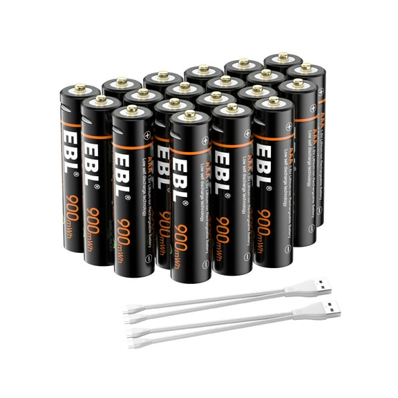 EBL 20-Pack Lithium AAA Batteries Quick Charge 1.5V Long Lasting USB Rechargeable Batteries