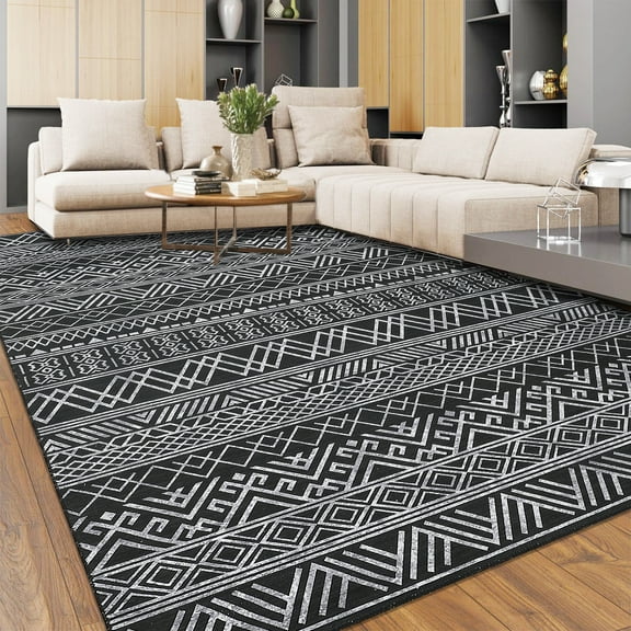 HOMERRY 9' x 12' Area Rug for Living Room Washable Bedroom Modern Geometric Carpet for Floor Decoration, Black