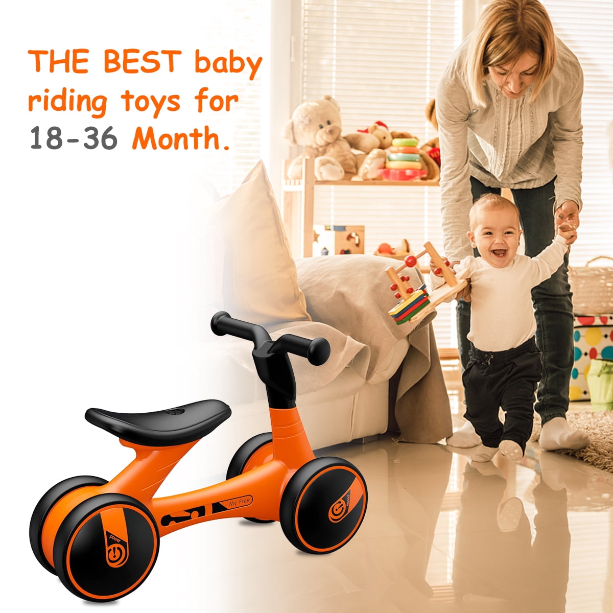 Vélo D'équilibre Bébé UBRAVOO - 4 Roues Sans Pédale Pour 10-36 Mois - Orange