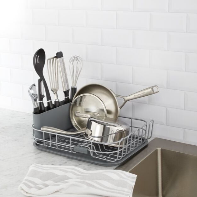 KitchenAid Low Profile Metal Stacking Dish Drying Rack, Charcoal Gray
