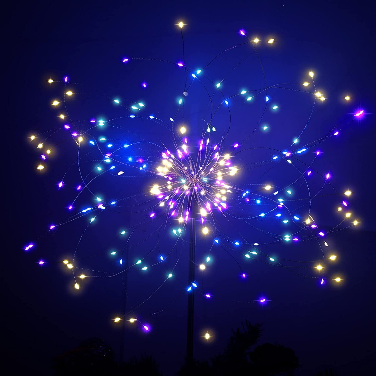 Solar Garden Lights Solar Firework Lights, 2 Pack 120 LEDs 2 Lighting Modes Waterproof Solar String Light for Garden Patio Walkway Pathway Party Wedding Decorative - Colorful